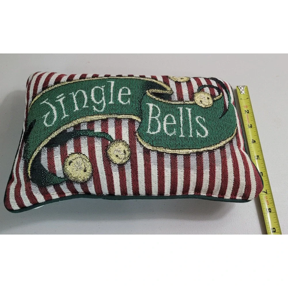 Unbranded Jingle Bells Christmas Tapestry Pillow Small Red Green Gold